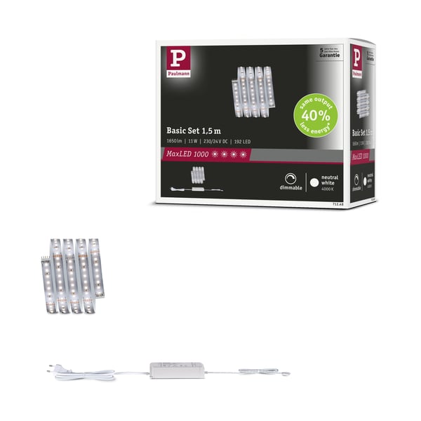 Paulmann MaxLED 1000 LED remsa Baspaket 1,5m Neutralt vitt 11W 1100lm/m 4000K 30VA