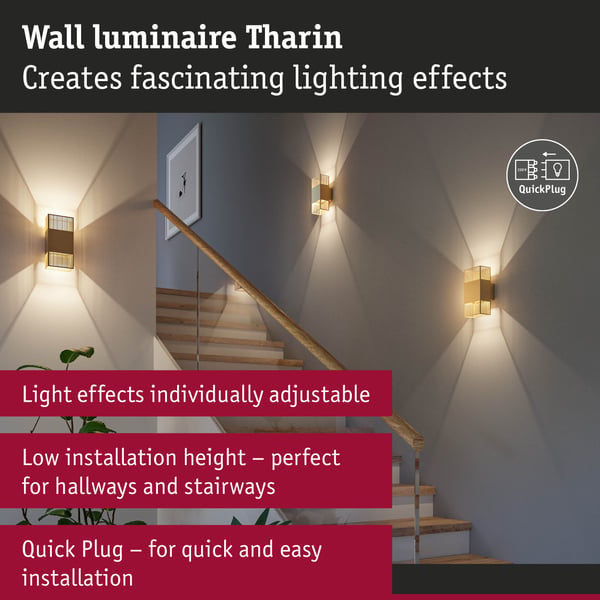Paulmann LED vägglampa Tharin IP44 3000K 120x250 mm 2x3,7W Guld