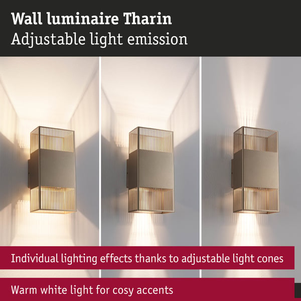 Paulmann LED vägglampa Tharin IP44 3000K 120x250 mm 2x3,7W Guld
