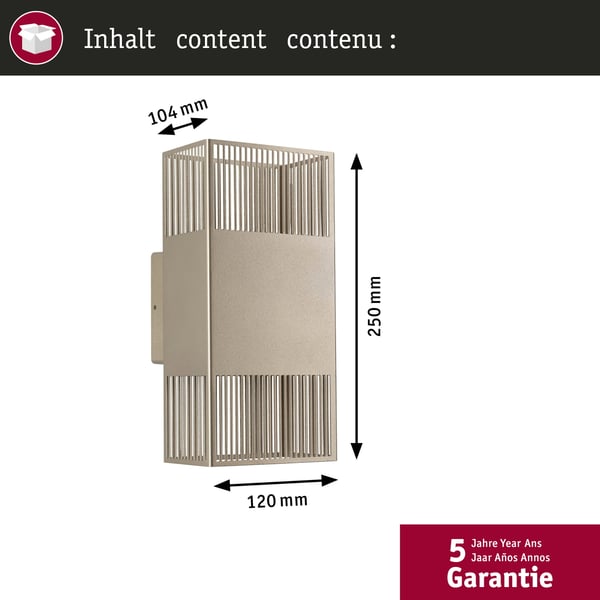 Paulmann LED vägglampa Tharin IP44 3000K 120x250 mm 2x3,7W Guld