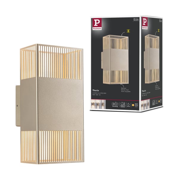 LED vägglampa Tharin IP44 3000K 120x250 mm 2x3,7W Guld