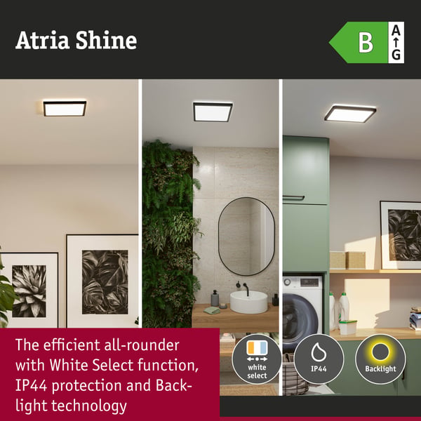 Paulmann LED panel Atria Shine White Select IP44 vinkelformad 298x298 mm 15,7W 2100lm White Select Svart