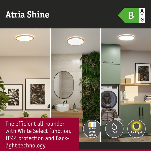 Paulmann LED panel Atria Shine White Select IP44 rund 398 mm 20,8W 2800lm 3000 - 6500K Träutseende