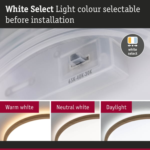 Paulmann LED panel Atria Shine White Select IP44 rund 398 mm 20,8W 2800lm 3000 - 6500K Träutseende