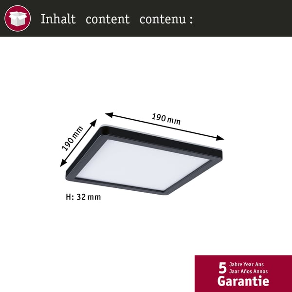 Paulmann LED panel Atria Shine White Select IP44 vinkelformad 190x190 mm 8W 1160lm 3000 - 6500K Svart