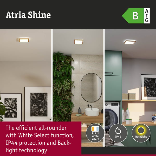 Paulmann LED panel Atria Shine White Select IP44 vinkelformad 190x190 mm 8W 1160lm 3000 - 6500K Träutseende
