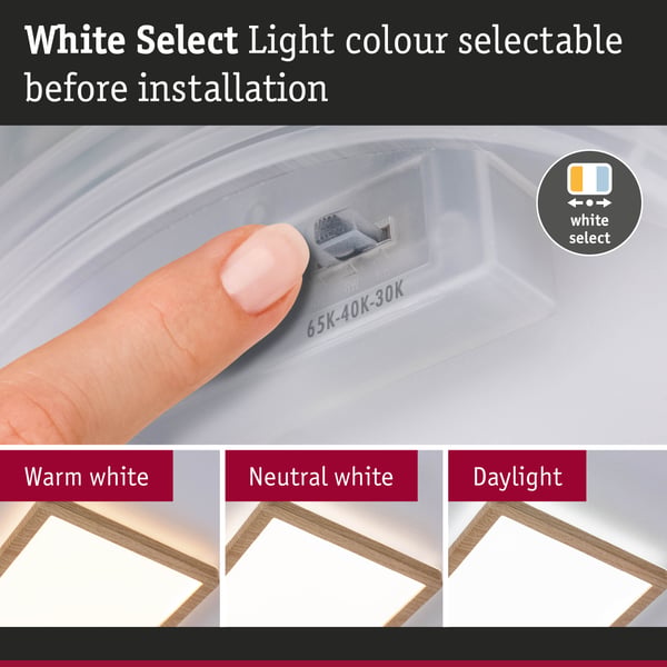 Paulmann LED panel Atria Shine White Select IP44 vinkelformad 190x190 mm 8W 1160lm 3000 - 6500K Träutseende