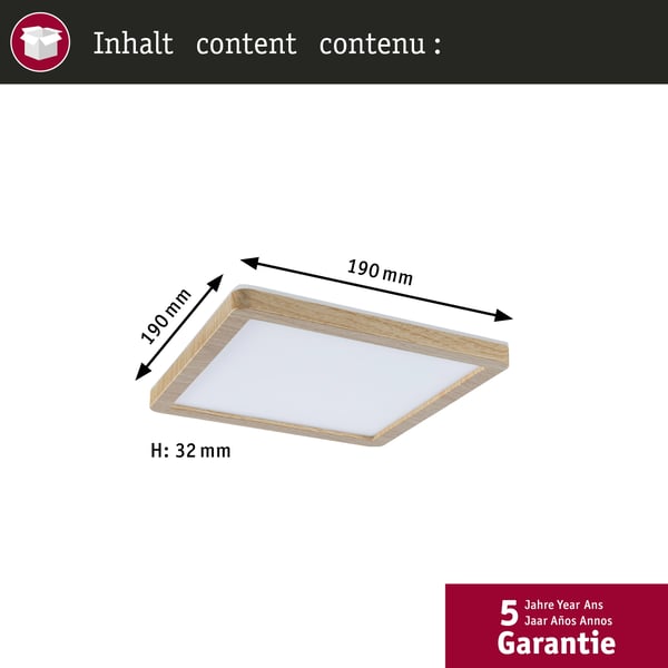 Paulmann LED panel Atria Shine White Select IP44 vinkelformad 190x190 mm 8W 1160lm 3000 - 6500K Träutseende