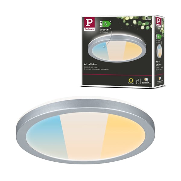 Paulmann LED panel Atria Shine White Select IP44 rund 190 mm 7,6W 1100lm 3000 - 6500K Krom matt