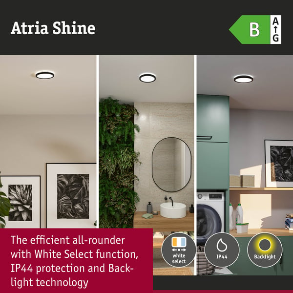 Paulmann LED panel Atria Shine White Select IP44 rund 190 mm 7,6W 1100lm White Select Svart