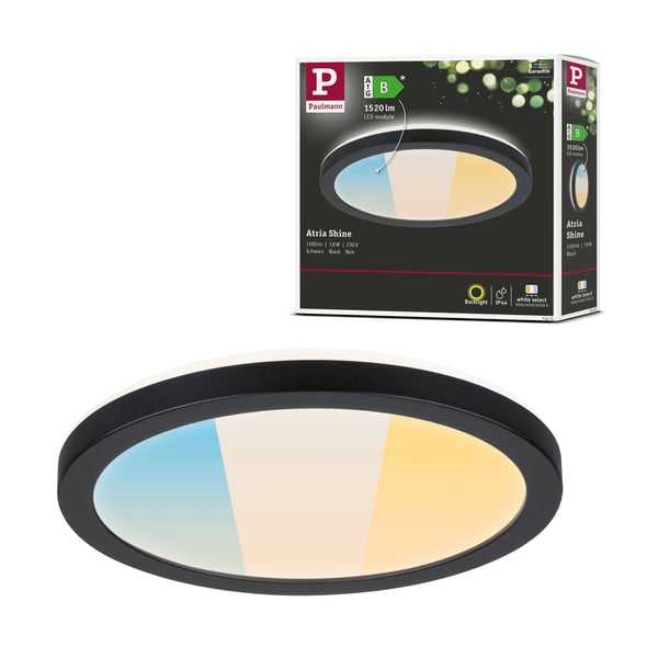 Paulmann LED panel Atria Shine White Select IP44 rund 190 mm 7,6W 1100lm White Select Svart