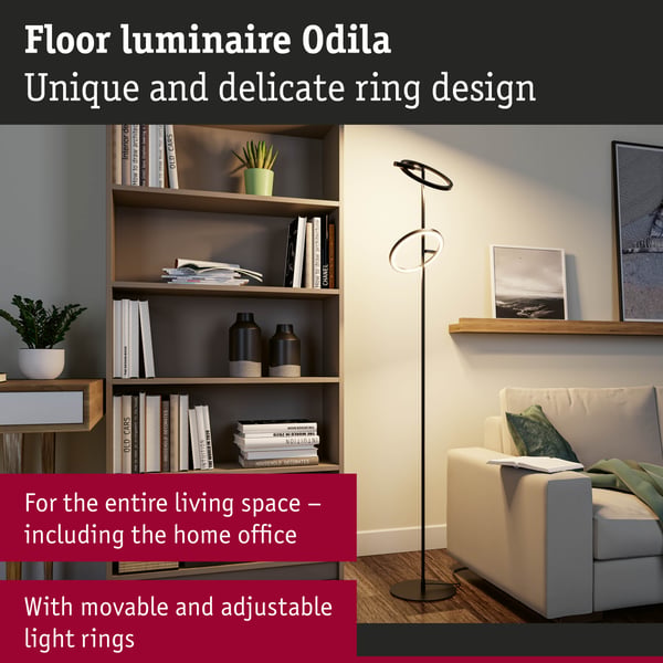 Paulmann LED golvlampa Odila Tunable White 2x1200lm 2x10,4W Svart matt, Krom