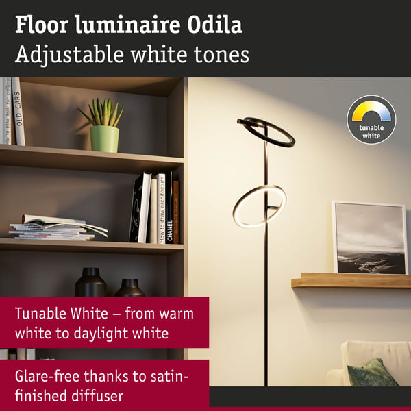 Paulmann LED golvlampa Odila Tunable White 2x1200lm 2x10,4W Svart matt, Krom