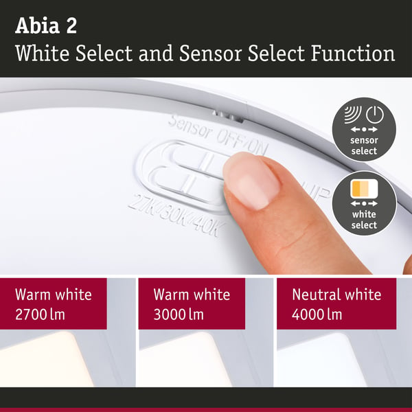 Paulmann LED panel Abia 2 White Select Skymningsstyrd rörelsedetektor (HF) vinkelformad 170x170 mm 9,5W 1100lm 2700 - 4000K Vit