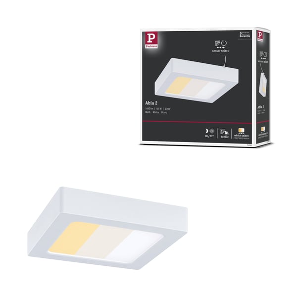 Paulmann LED panel Abia 2 White Select Skymningsstyrd rörelsedetektor (HF) vinkelformad 170x170 mm 9,5W 1100lm 2700 - 4000K Vit