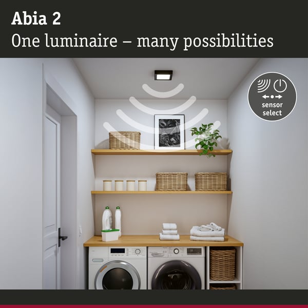 Paulmann LED panel Abia 2 White Select Skymningsstyrd rörelsedetektor (HF) vinkelformad 170x170 mm 9,5W 1100lm 2700 - 4000K Svart