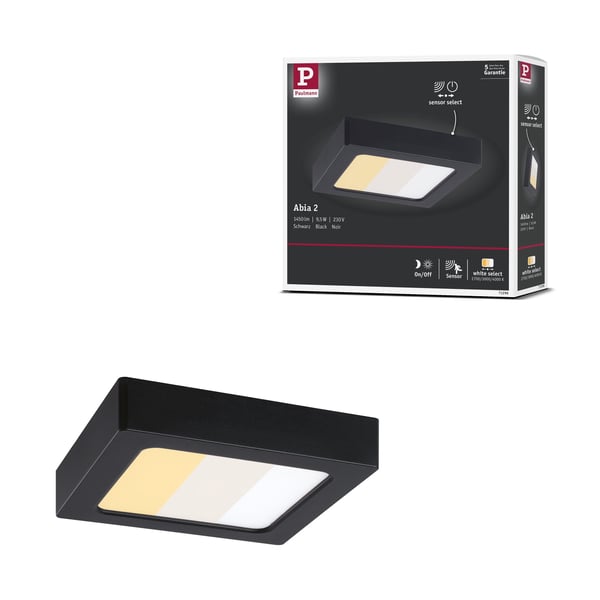 Paulmann LED panel Abia 2 White Select Skymningsstyrd rörelsedetektor (HF) vinkelformad 170x170 mm 9,5W 1100lm 2700 - 4000K Svart
