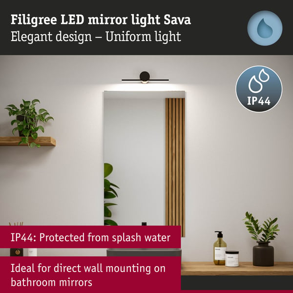 Paulmann LED spegellampa Sava IP44 3000K 250lm 230V 4,2W Svart matt