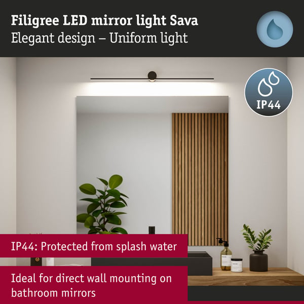 Paulmann LED spegellampa Sava IP44 3000K 500lm 230V 7,5W Svart matt
