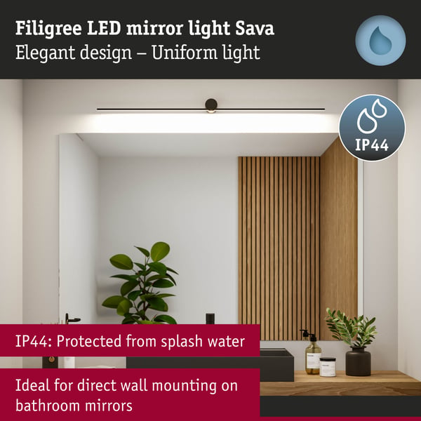 Paulmann LED spegellampa Sava IP44 3000K 850lm 230V 13,5W Svart matt
