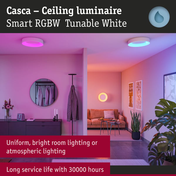 Paulmann LED taklampa Smart Home Zigbee 3.0 Casca IP44 RGBW+ 1750lm 230V 20W dimbar Vit matt