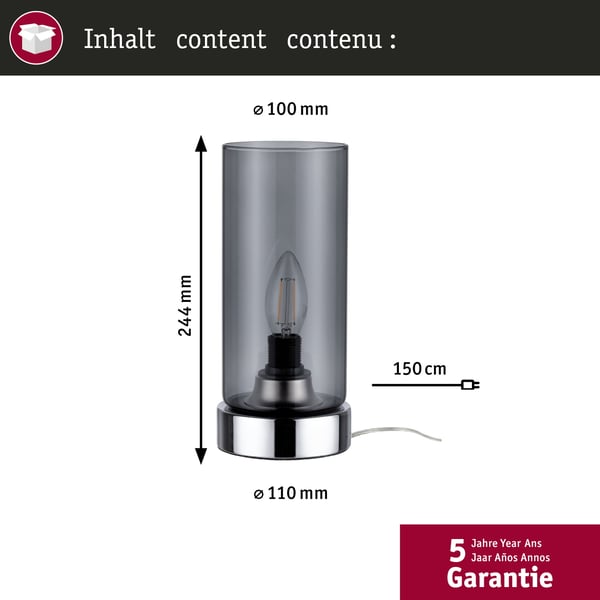 Paulmann Bordslampa Pinja lampa E14 max. 20W Krom, Rökfärgad