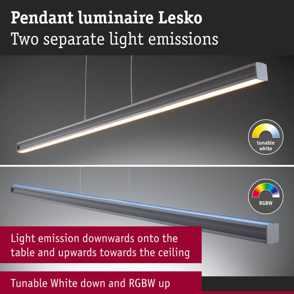 Paulmann LEDpendellampa Lesko RGBW+ dimbar 1400lm / 120lm 19W / 3W Silver matt