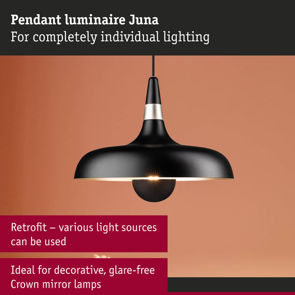 Paulmann Pendellampa Juna E27 max. 20W Svart matt, Champagne dimbar Metall
