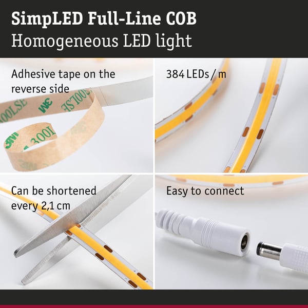 Paulmann SimpLED LED remsa Full-Line COB Komplett set 3m 11W 500lm/m 384 LEDs/m 3000K 12VA