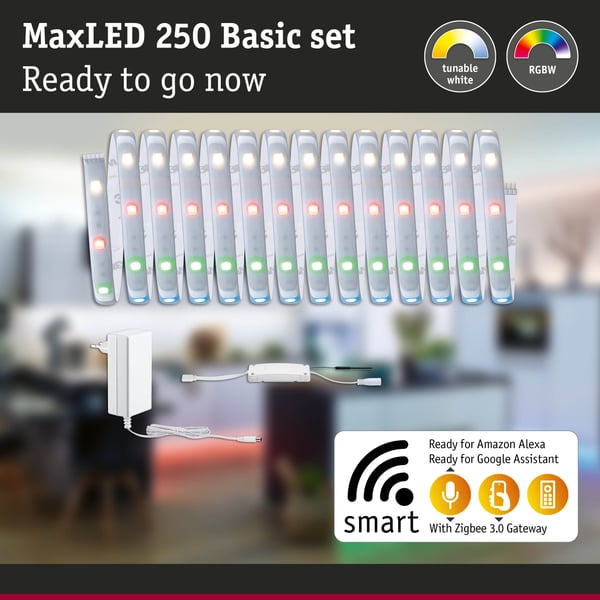 Paulmann MaxLED 250 LED remsa Smart Home Zigbee 3.0 Baspaket 5m RGBW+ belagd 22W 200lm/m RGBW+ 36VA