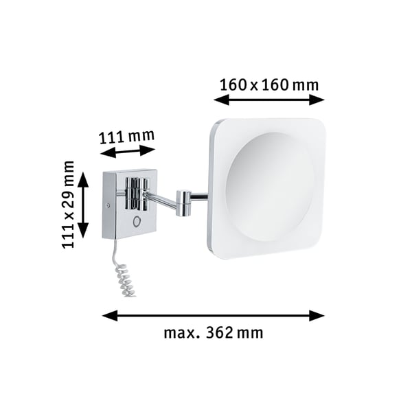 Paulmann LED sminkspegel Jora IP44 White Switch 60lm 230V 3,3W Krom, Vit, Spegel