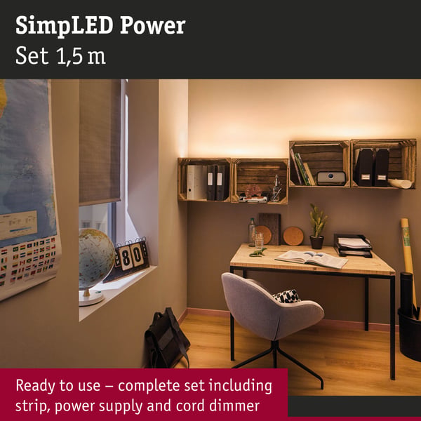 Paulmann SimpLED Power LED remsa Varmvit inkl. dimmer/switch 1,5m belagd 17W 1100lm/m 72 LEDs/m 3000K 24VA