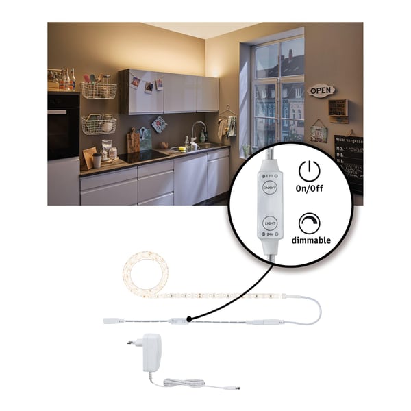 Paulmann SimpLED Power LED remsa Varmvit inkl. dimmer/switch 1,5m belagd 17W 1100lm/m 72 LEDs/m 3000K 24VA