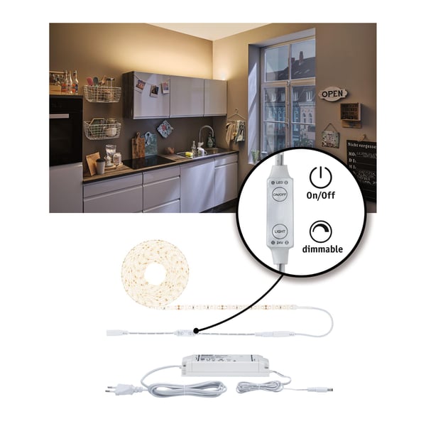Paulmann SimpLED Power LED remsa Varmvit inkl. dimmer/switch 5m belagd 50W 1100lm/m 72 LEDs/m 3000K 60VA