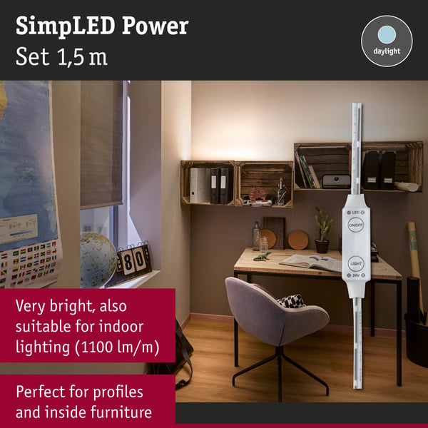 Paulmann SimpLED Power LED remsa Neutralvitt inkl. dimmer/switch Komplett set 1,5m belagd 17W 1100lm/m 72 LEDs/m 4000K 24VA