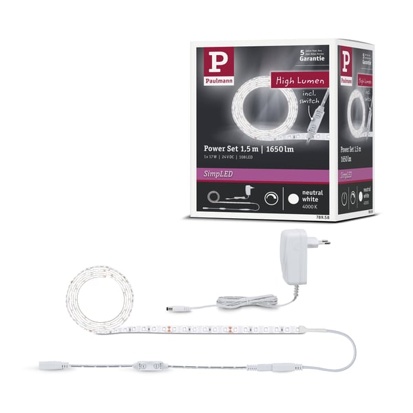 Paulmann SimpLED Power LED remsa Neutralvitt inkl. dimmer/switch Komplett set 1,5m belagd 17W 1100lm/m 72 LEDs/m 4000K 24VA
