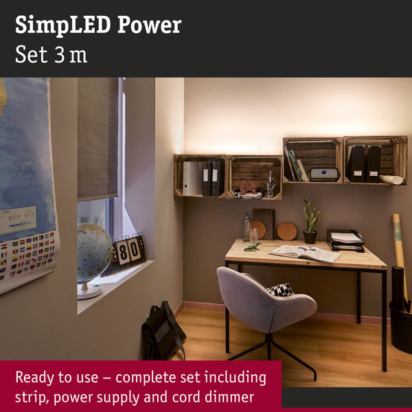 Paulmann SimpLED Power LED remsa Neutralvitt inkl. dimmer/switch Komplett set 3m belagd 33W 1100lm/m 72 LEDs/m 4000K 48VA