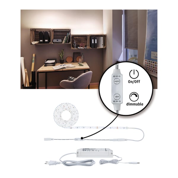 Paulmann SimpLED Power LED remsa Neutralvitt inkl. dimmer/switch Komplett set 3m belagd 33W 1100lm/m 72 LEDs/m 4000K 48VA