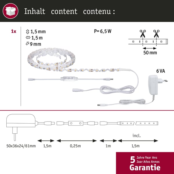 Paulmann FlexLED LED remsa 3D 1,5m 5W 320lm/m 60 LEDs/m 3000K 6VA