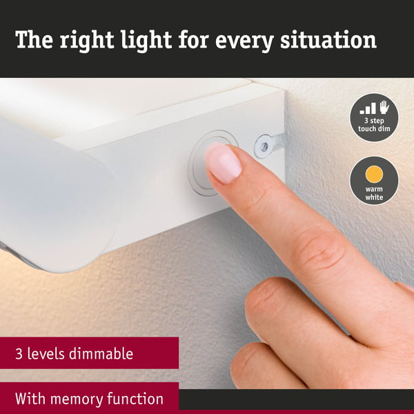 Paulmann LED vägglampa 3-Step-Dim Stine 2700K 970lm / 0lm 230V 13W / 4W dimbar Vit matt