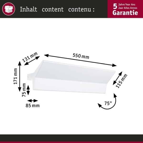 Paulmann LED vägglampa 3-Step-Dim Stine 2700K 970lm / 0lm 230V 13W / 4W dimbar Vit matt
