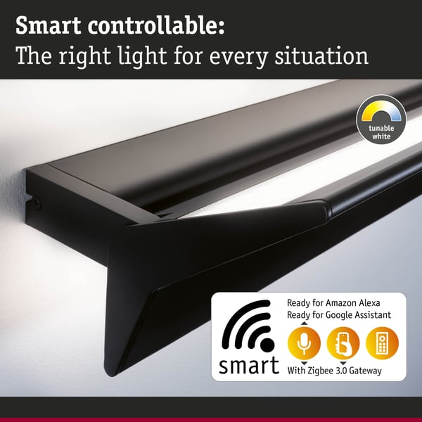 Paulmann LED vägglampa Smart Home Zigbee 3.0 Stine Tunable White 970lm 230V 13W dimbar Svart matt