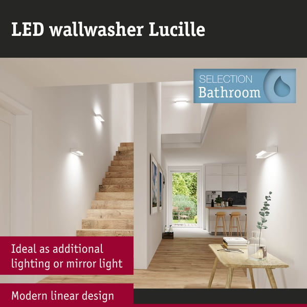 Paulmann Selection Bathroom LED vägglampa 3-Step-Dim Lucille IP44 2700K 1000lm 230V 11,5W dimbar Vit