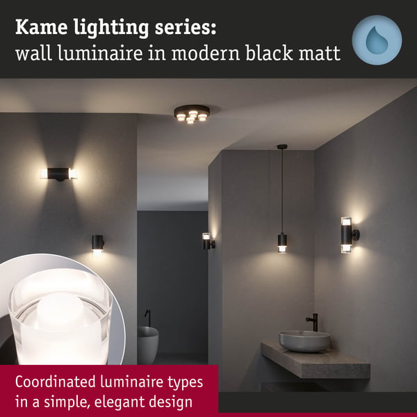 Paulmann Selection Bathroom Vägg /taklampa Kame IP44 3000K 320lm 230V 5W Signal svart