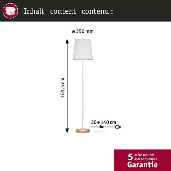 Paulmann Golvlampa Stellan Neordic E27 max. 20W Vit, Trä Tyg, Metall, Trä