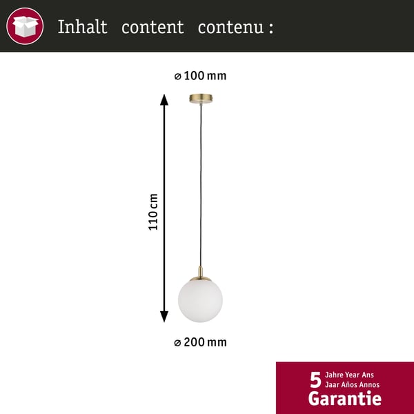 Paulmann Neordic Pendellampa Menja Neordic E27 max. 20W Vit, Mässing borstad dimbar Glas, Metall