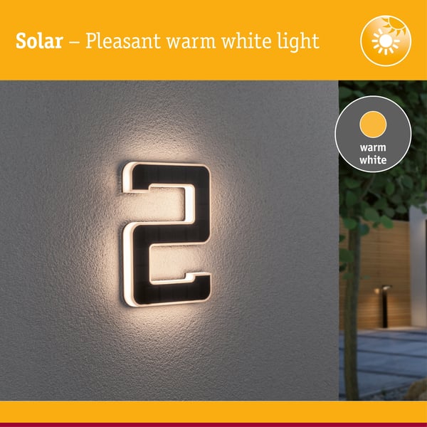 Paulmann Solenergi LED lampa för husnummer inkl. utbytbart batteri IP44 3000K 6lm Svart