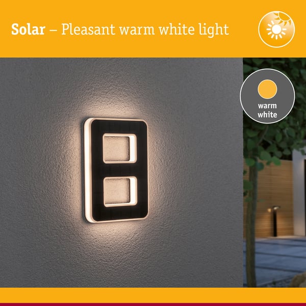 Paulmann Solenergi LED lampa för husnummer inkl. utbytbart batteri IP44 3000K 6lm Svart