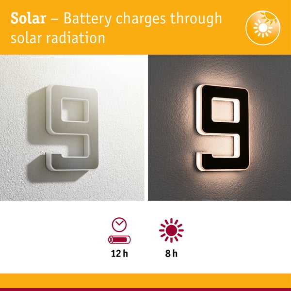 Paulmann Solenergi LED lampa för husnummer inkl. utbytbart batteri IP44 3000K 6lm Svart
