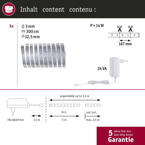 Paulmann MaxLED 250 LED remsa Baspaket 3m 2700K 12W 300lm/m 2700K 24VA